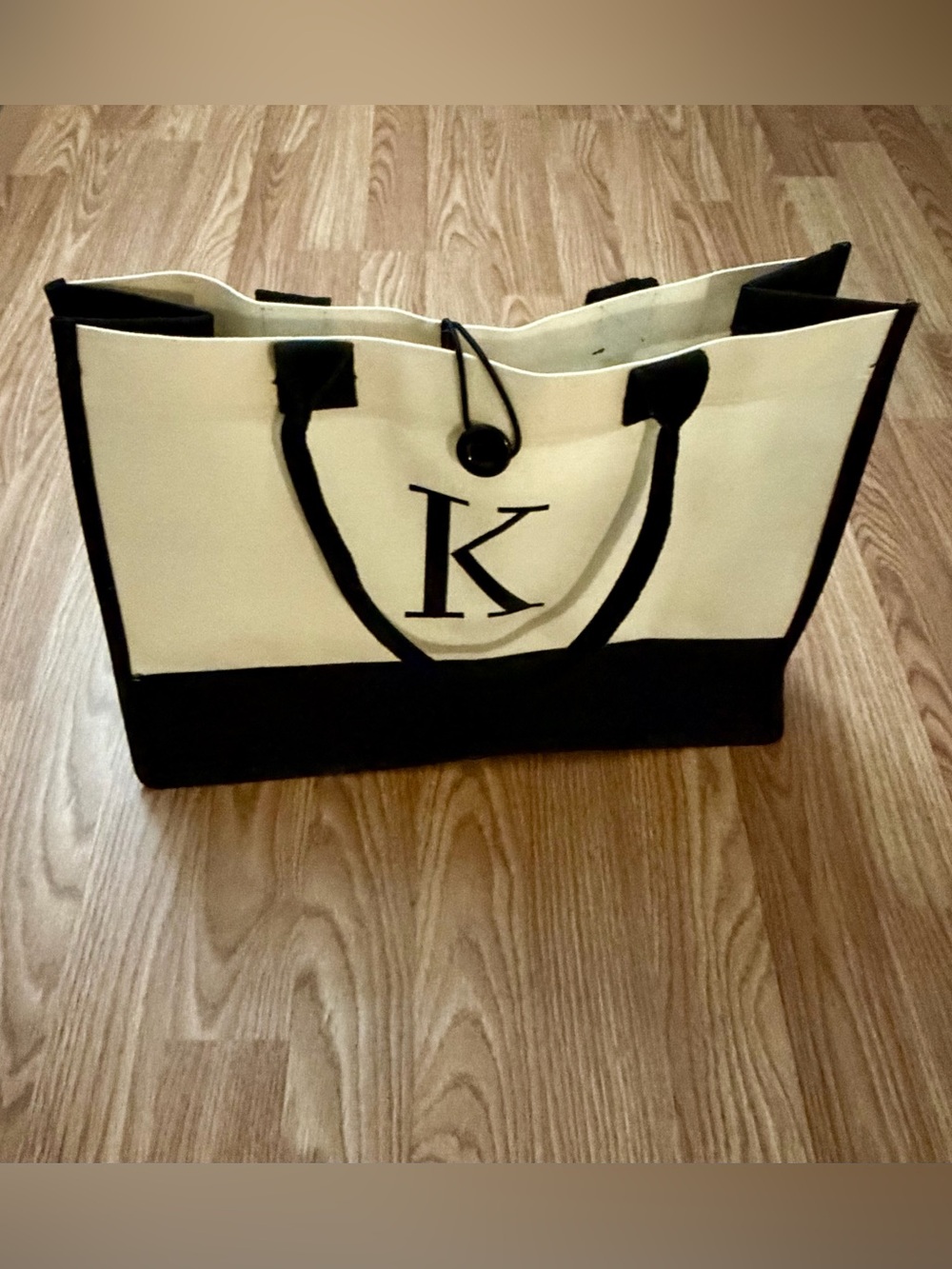 K Monogram Two-Tone Tote Bag in Cream & Black